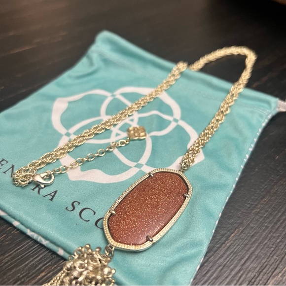 Kendra Scott Rayne Goldstone Pendant Tassel Necklace in Gold Tone - Picture 2 of 9